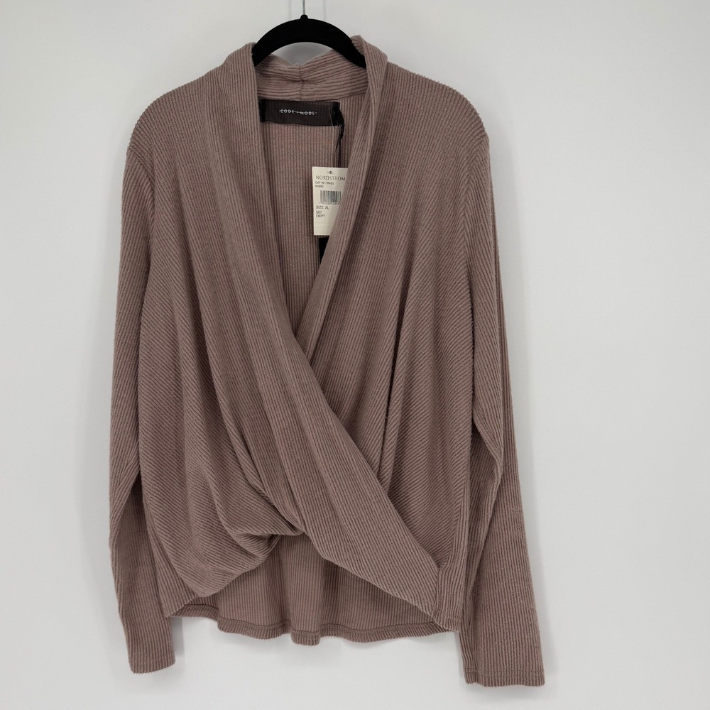 Code Mode Nordstrom Khaki Ribbed Wrap Front Surplice Sweater XL CKT181709-SV